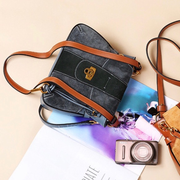 Small Luxury Suede & Leather Messenger Bag - Picture 4 of 8